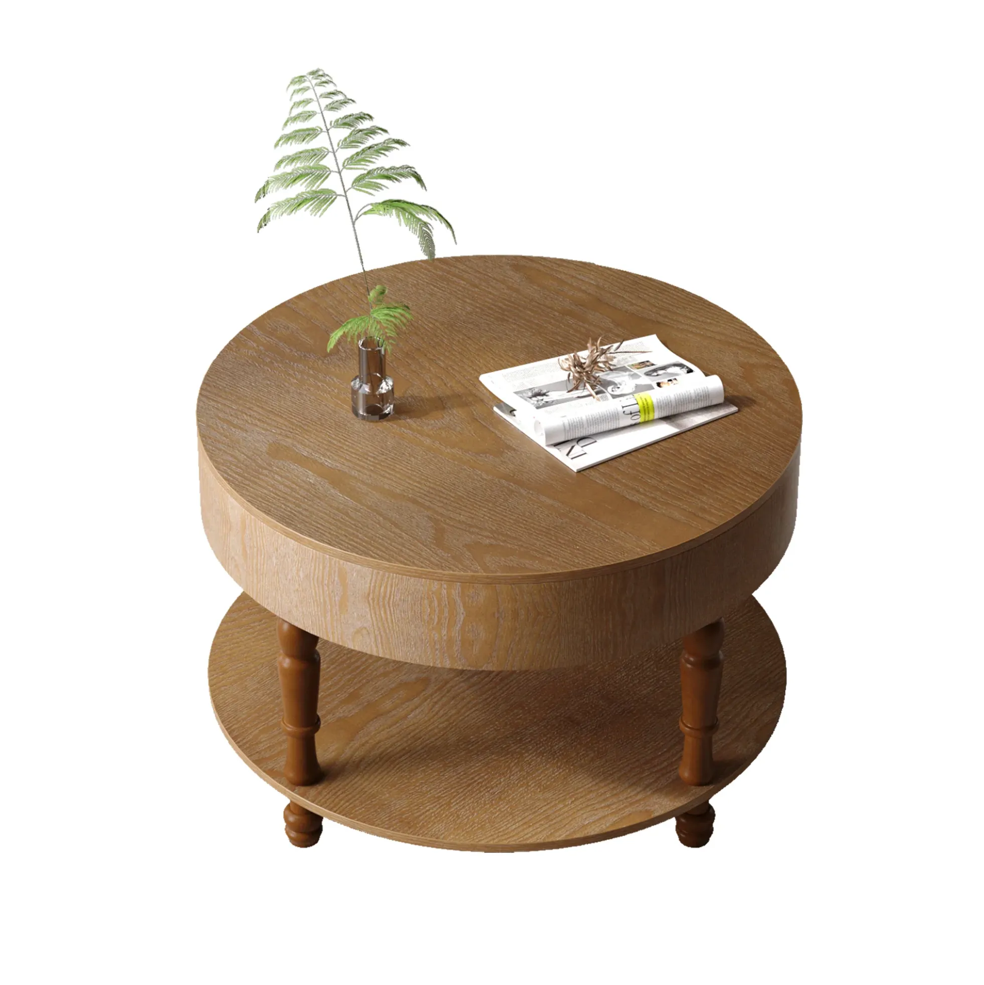 Walker Edison | Elevated Traditional 31.5' Round Coffee Table with Dual Storage