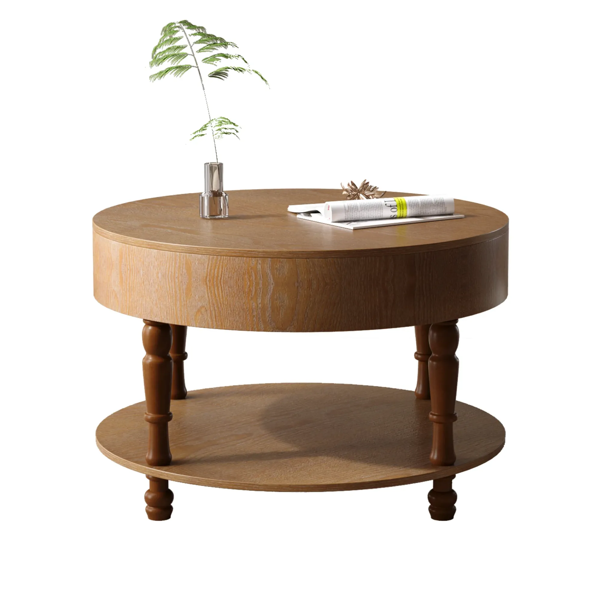 Walker Edison | Elevated Traditional 31.5' Round Coffee Table with Dual Storage