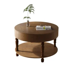 Walker Edison | Elevated Traditional 31.5' Round Coffee Table with Dual Storage