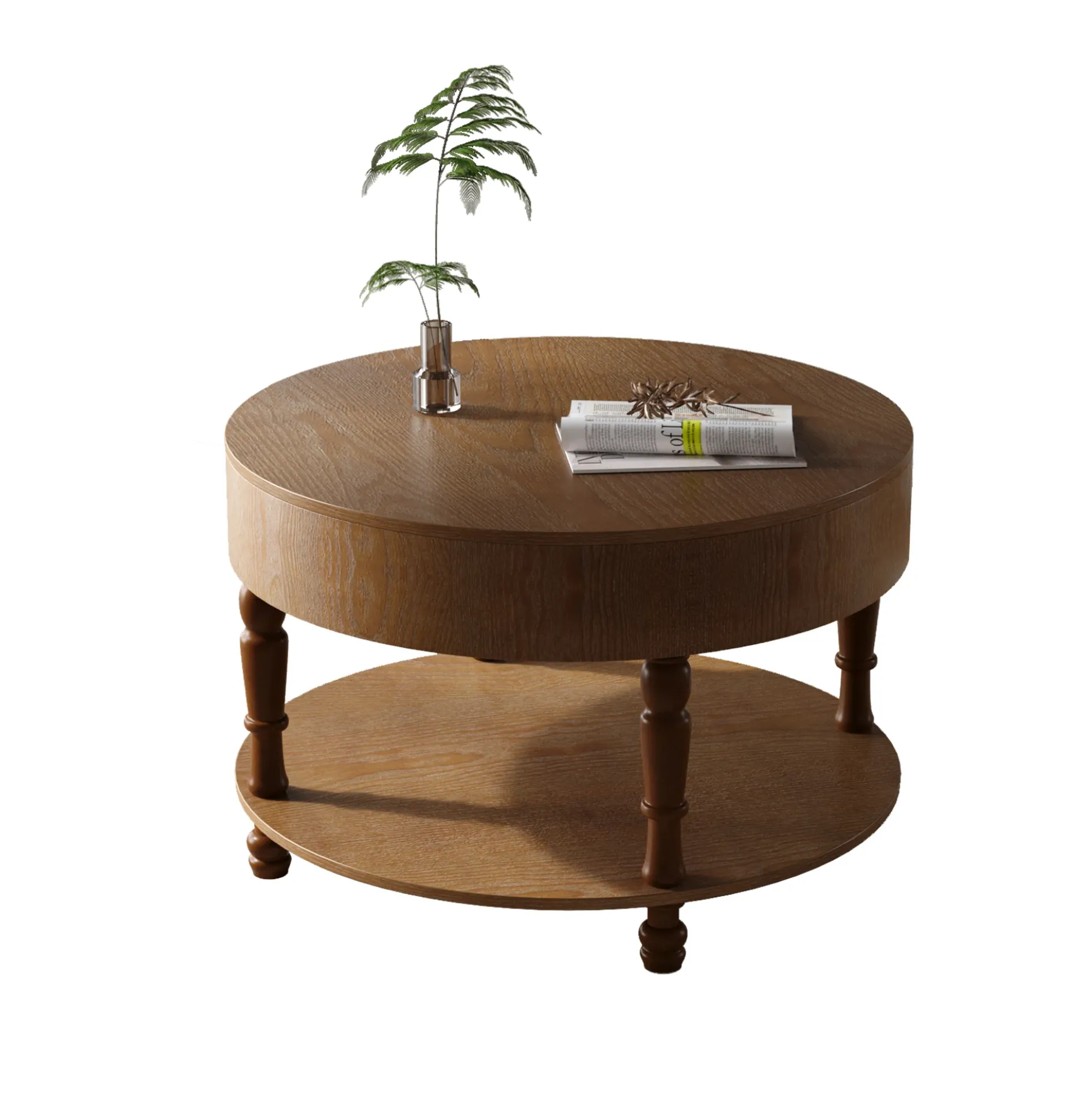Walker Edison | Elevated Traditional 31.5' Round Coffee Table with Dual Storage
