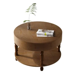 Walker Edison | Elevated Traditional 31.5' Round Coffee Table with Dual Storage