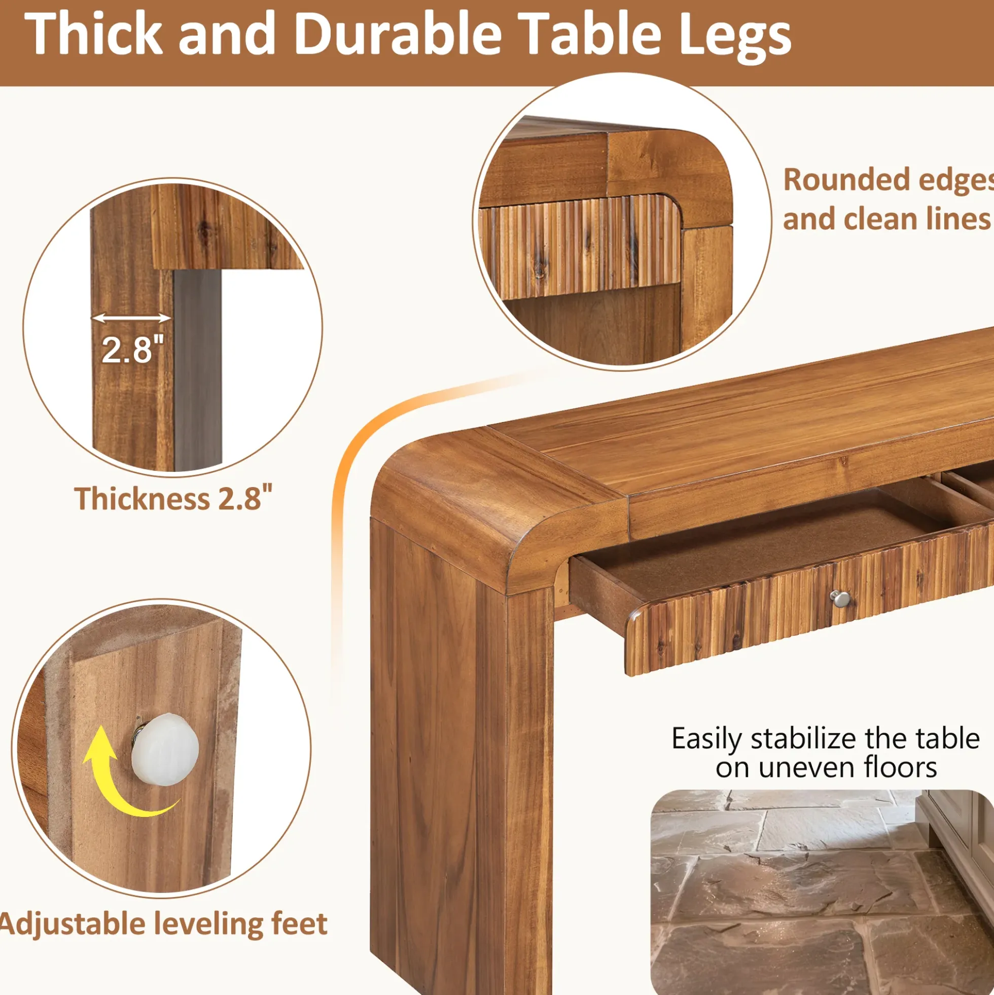 Walker Edison | Entryway Fluted Curve Design Console/Desk Table with Drawers