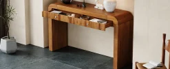 Walker Edison | Entryway Fluted Curve Design Console/Desk Table with Drawers