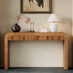 Walker Edison | Entryway Fluted Curve Design Console/Desk Table with Drawers