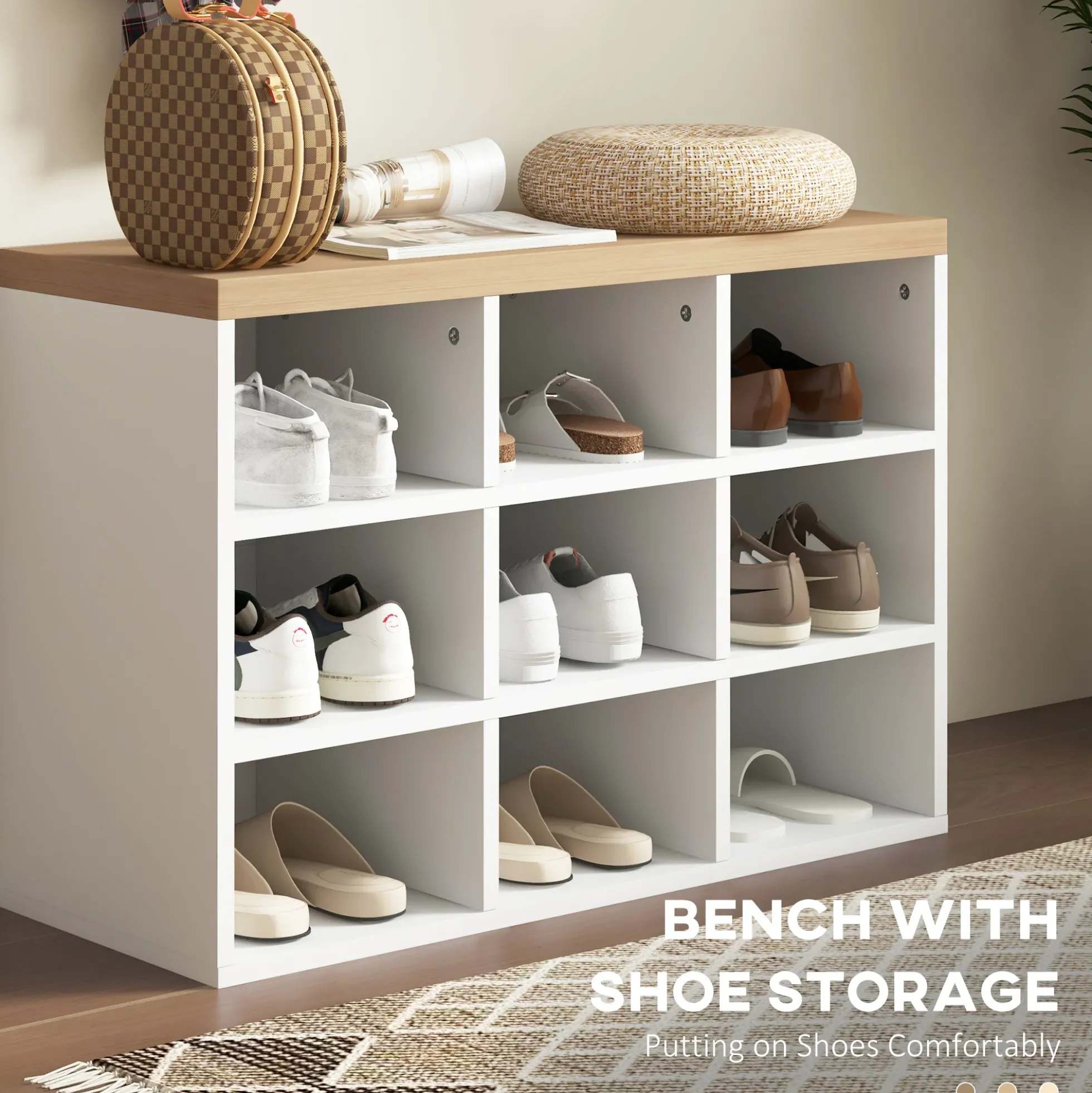 Walker Edison | Entryway 2-in-1 Coat Rack and Shoe Bench Set