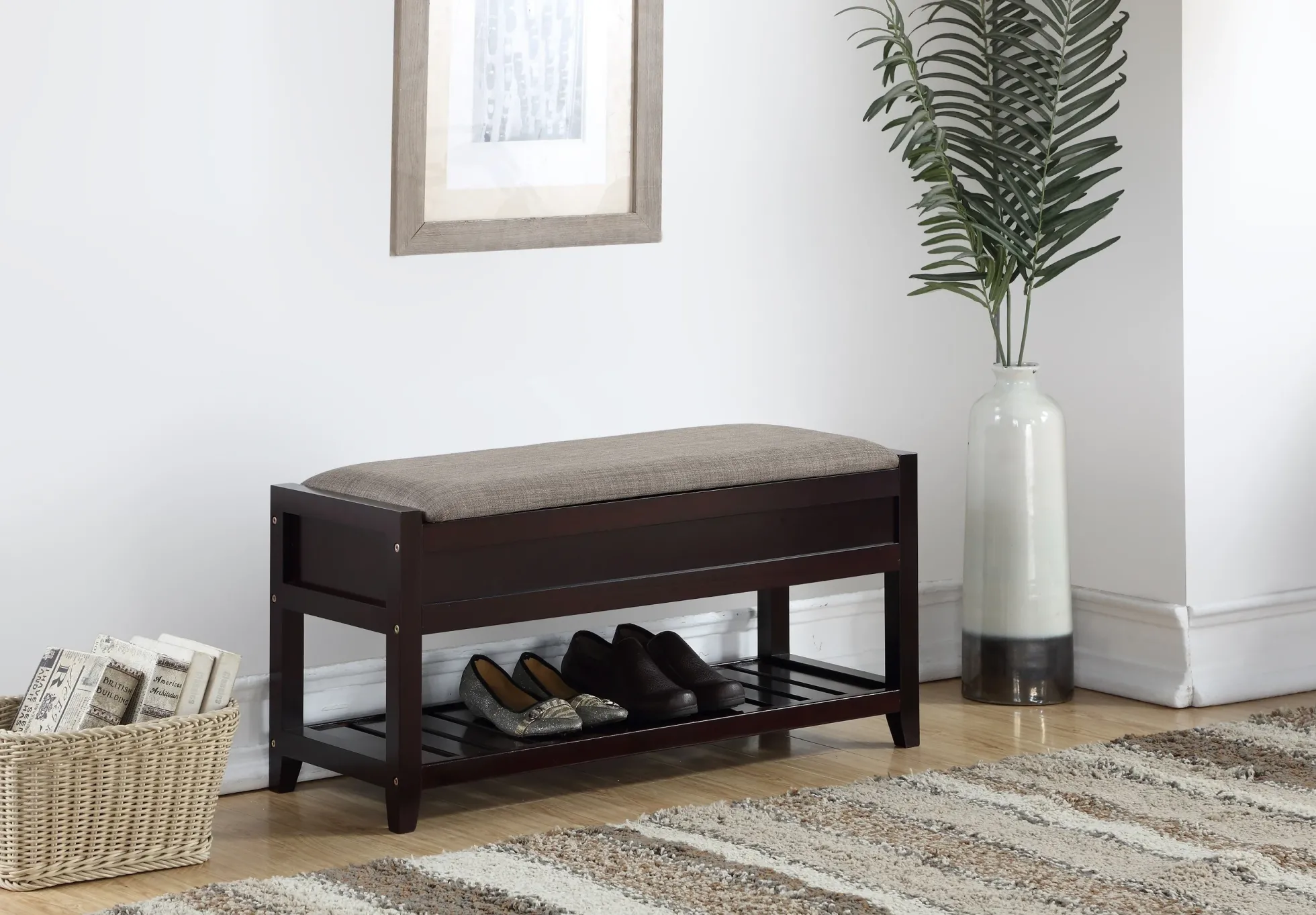 Walker Edison | Entryway Seating Bench with Shoe Storage