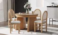 Walker Edison | Extendable 5-Piece Round Dining Table Set for 4