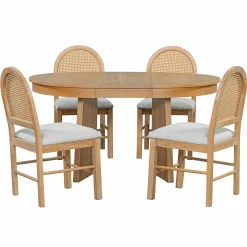 Walker Edison | Extendable 5-Piece Round Dining Table Set for 4