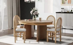 Walker Edison | Extendable 5-Piece Round Dining Table Set for 4