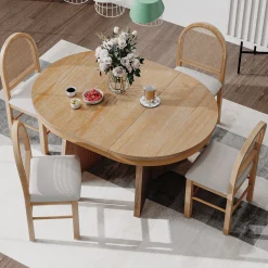 Walker Edison | Extendable 5-Piece Round Dining Table Set for 4