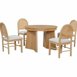 Walker Edison | Extendable 5-Piece Round Dining Table Set for 4