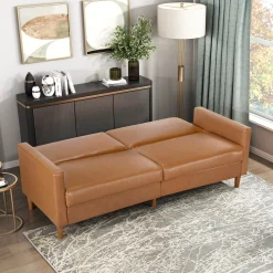 Walker Edison | Faux Leather Convertible Sleeper Sofa