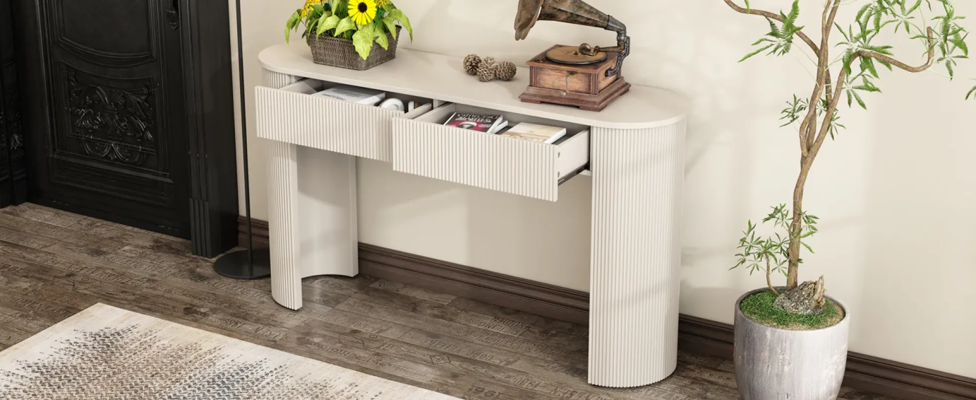 Walker Edison | Fluted Design Modern Console Entryway Table with Storage