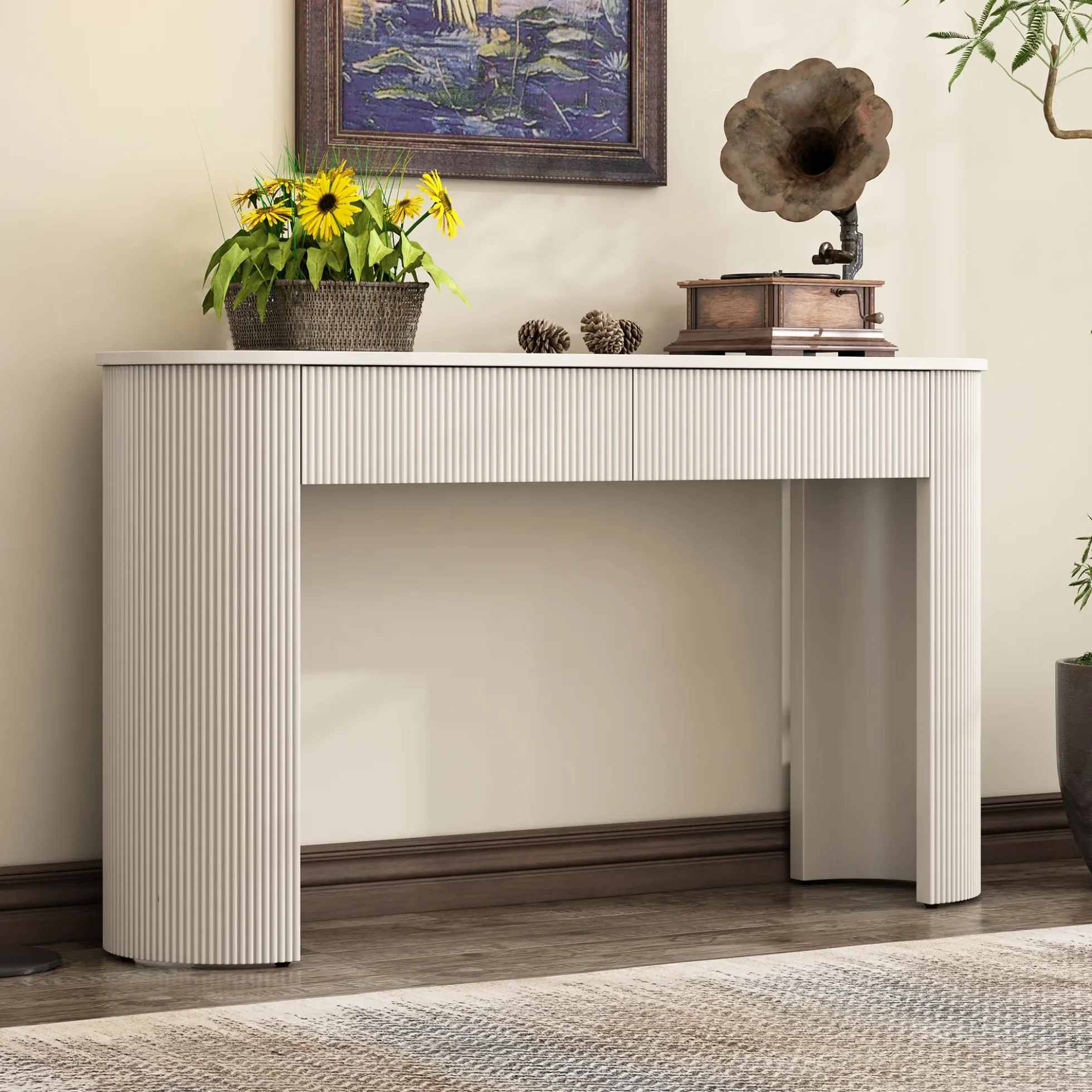Walker Edison | Fluted Design Modern Console Entryway Table with Storage
