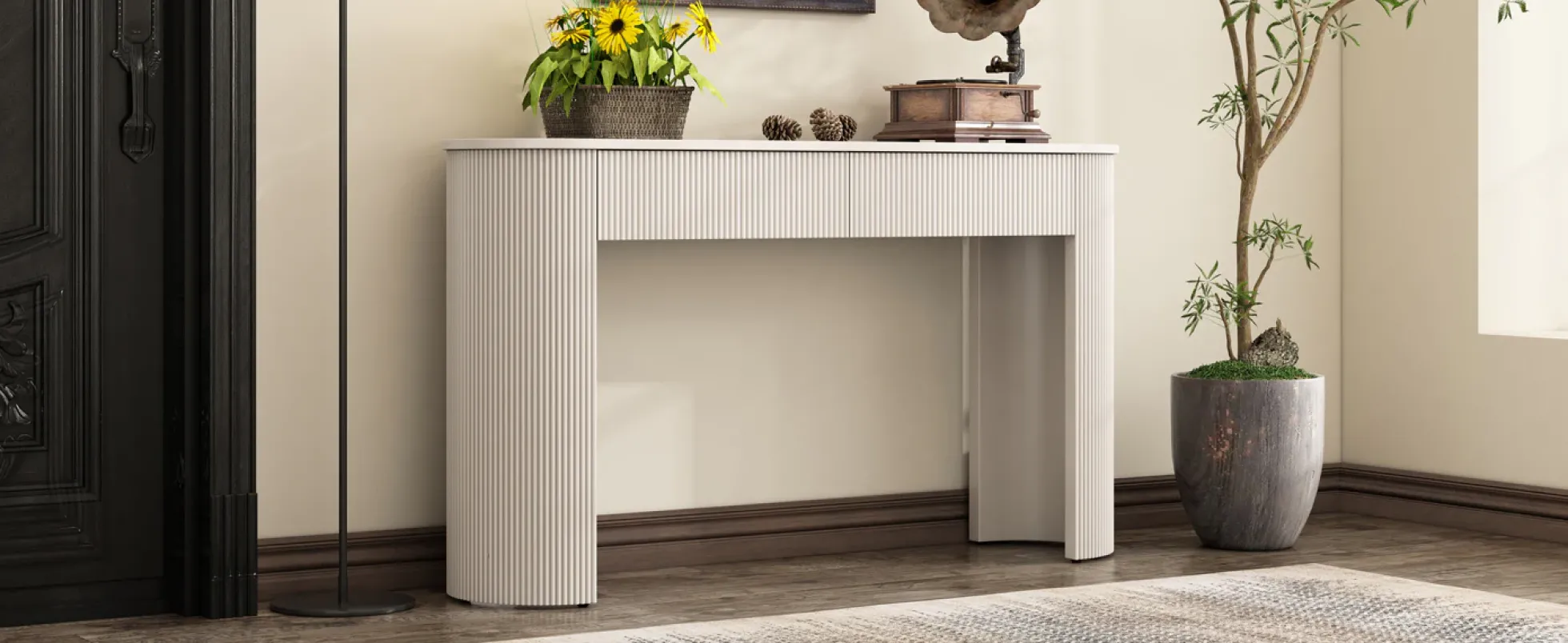 Walker Edison | Fluted Design Modern Console Entryway Table with Storage