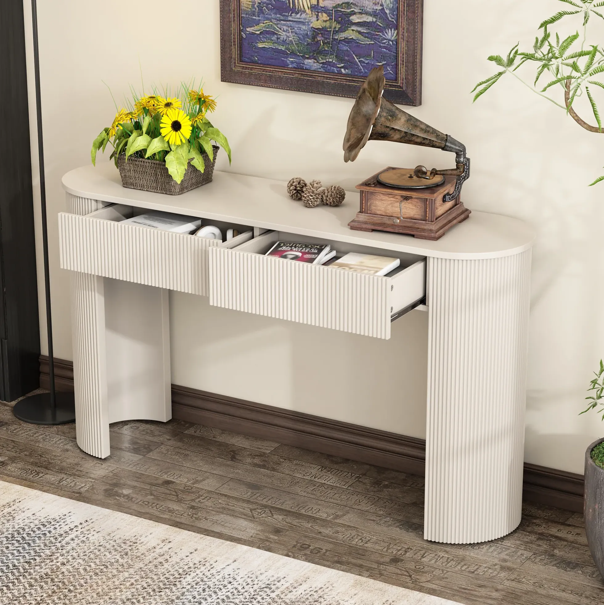 Walker Edison | Fluted Design Modern Console Entryway Table with Storage