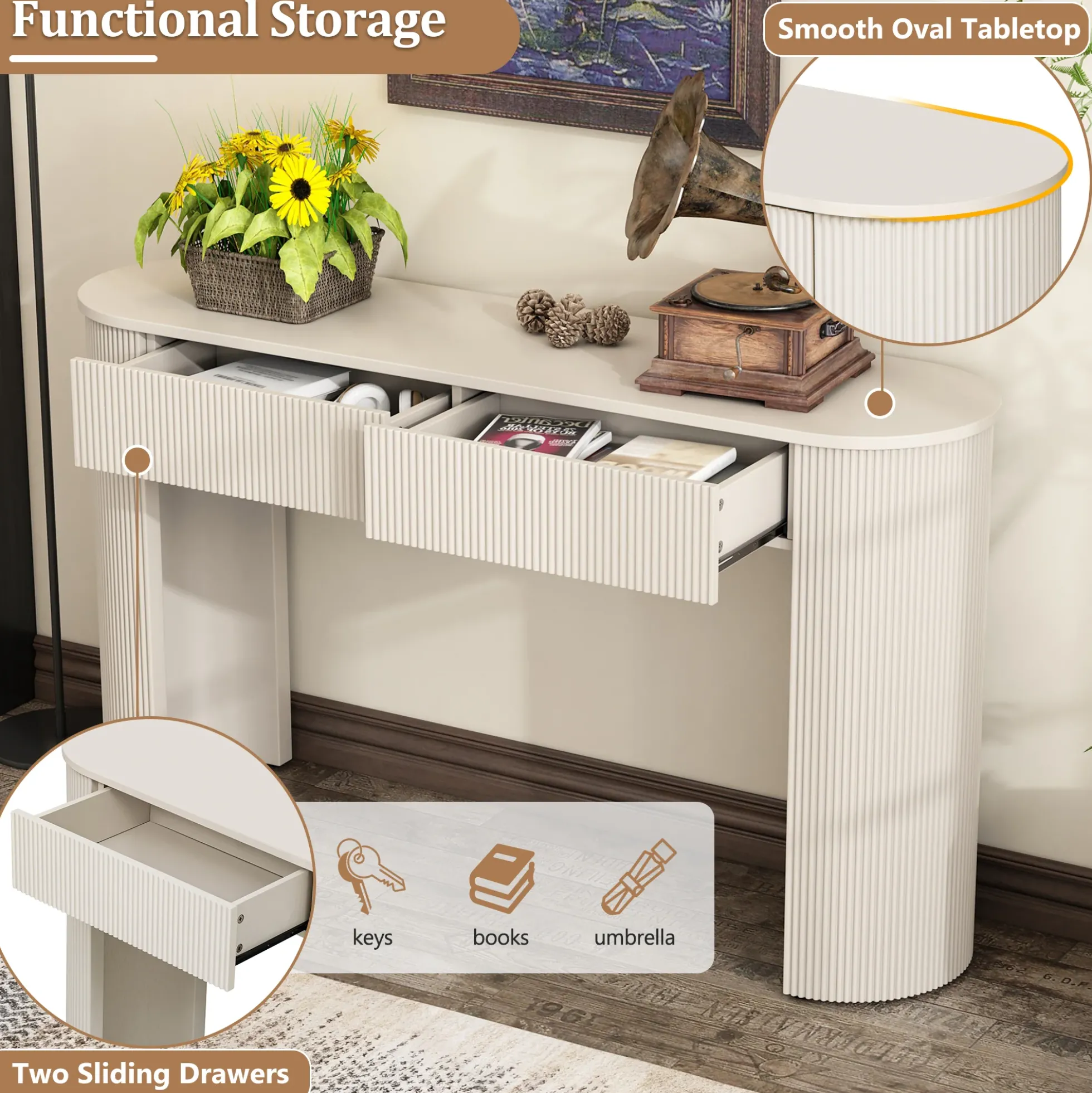 Walker Edison | Fluted Design Modern Console Entryway Table with Storage