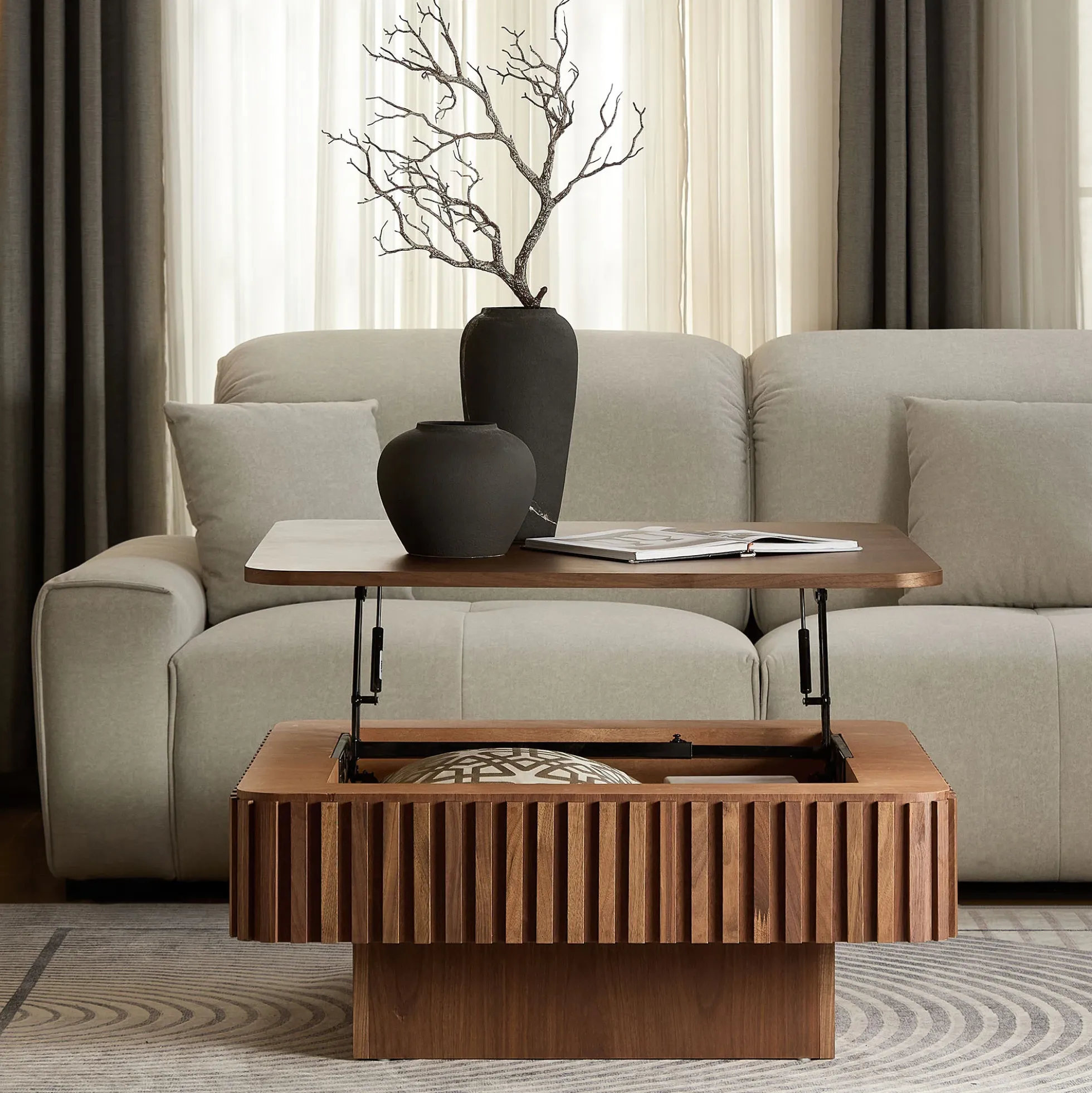Walker Edison | Fluted Modern Lift Top Coffee Table and Desk