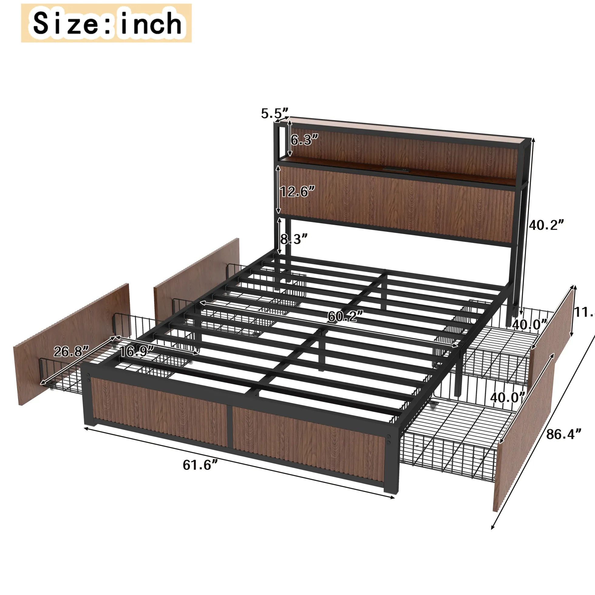 Walker Edison | Fluted Pattern Wood Queen Storage Bedframe