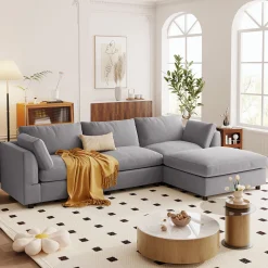 Walker Edison | Grey Convertible Sectional Sofa with Reversible Chaise