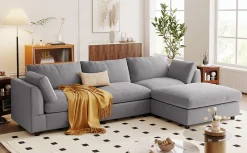Walker Edison | Grey Convertible Sectional Sofa with Reversible Chaise