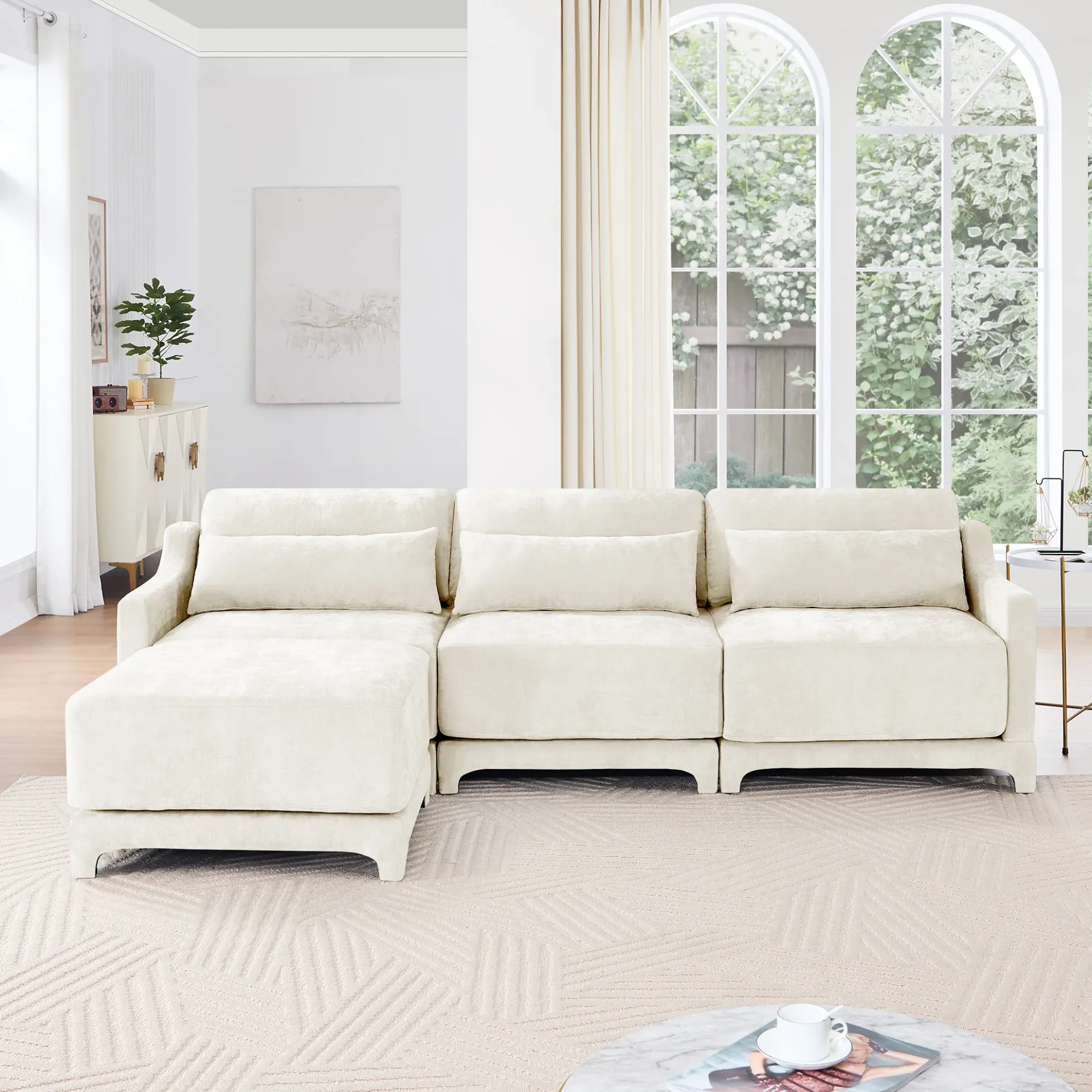 Walker Edison | High-Resilience Foam Chenille Sectional Sofa with Ottomans
