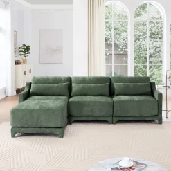 Walker Edison | High-Resilience Foam Chenille Sectional Sofa with Ottomans