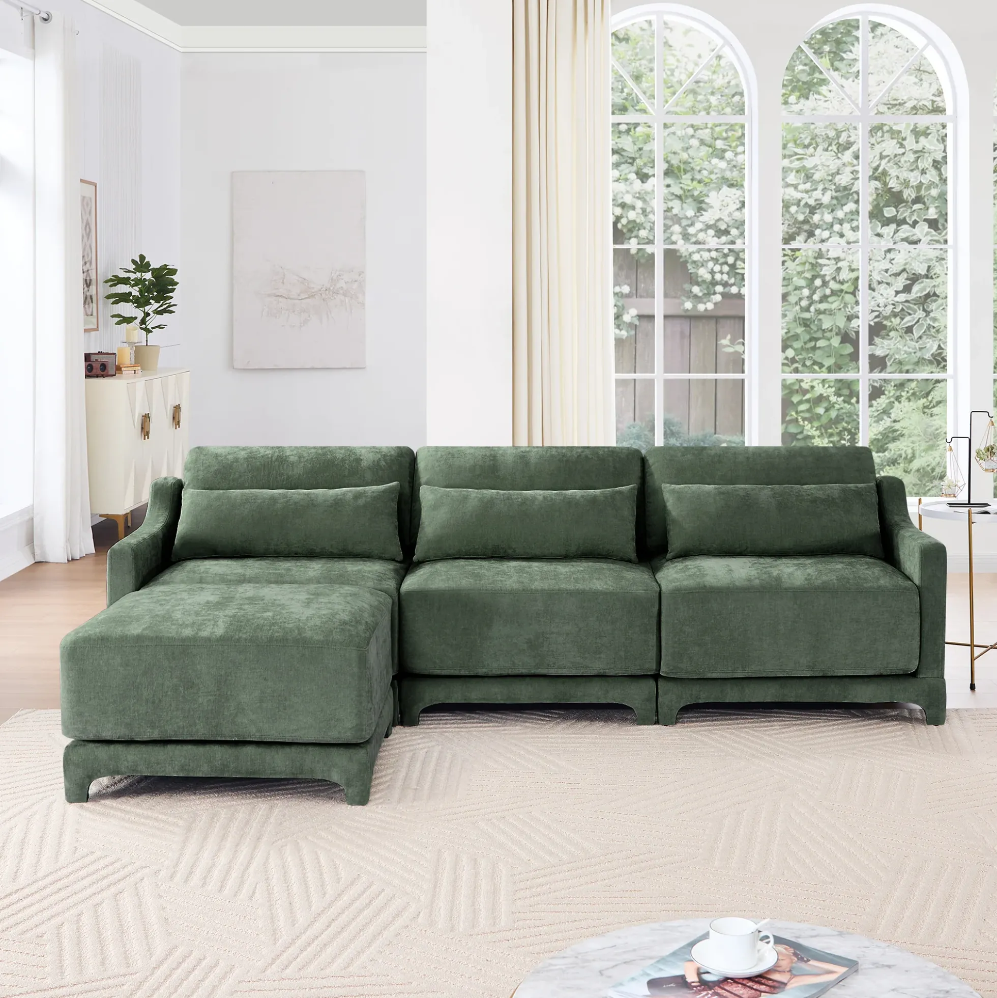 Walker Edison | High-Resilience Foam Chenille Sectional Sofa with Ottomans