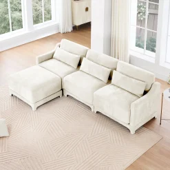 Walker Edison | High-Resilience Foam Chenille Sectional Sofa with Ottomans
