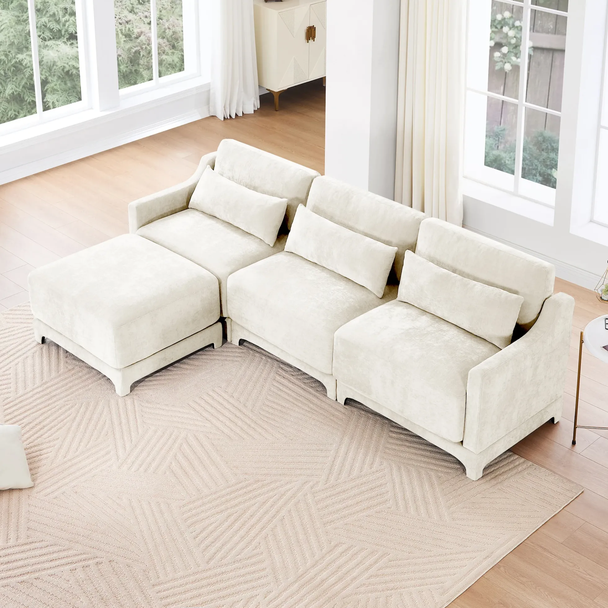 Walker Edison | High-Resilience Foam Chenille Sectional Sofa with Ottomans