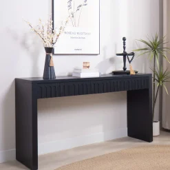 Walker Edison | 59in Modern Black Console Entry Table with Storage