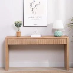 Walker Edison | 59in Natural Modern Console Entry Table with 4 Drawers