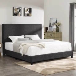 Walker Edison | King Size Charcoal Grey Upholstered Platform Bed