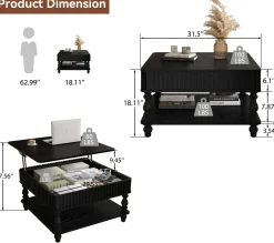 Walker Edison | Lift-Top Elevated Traditional Fluted Coffee Table
