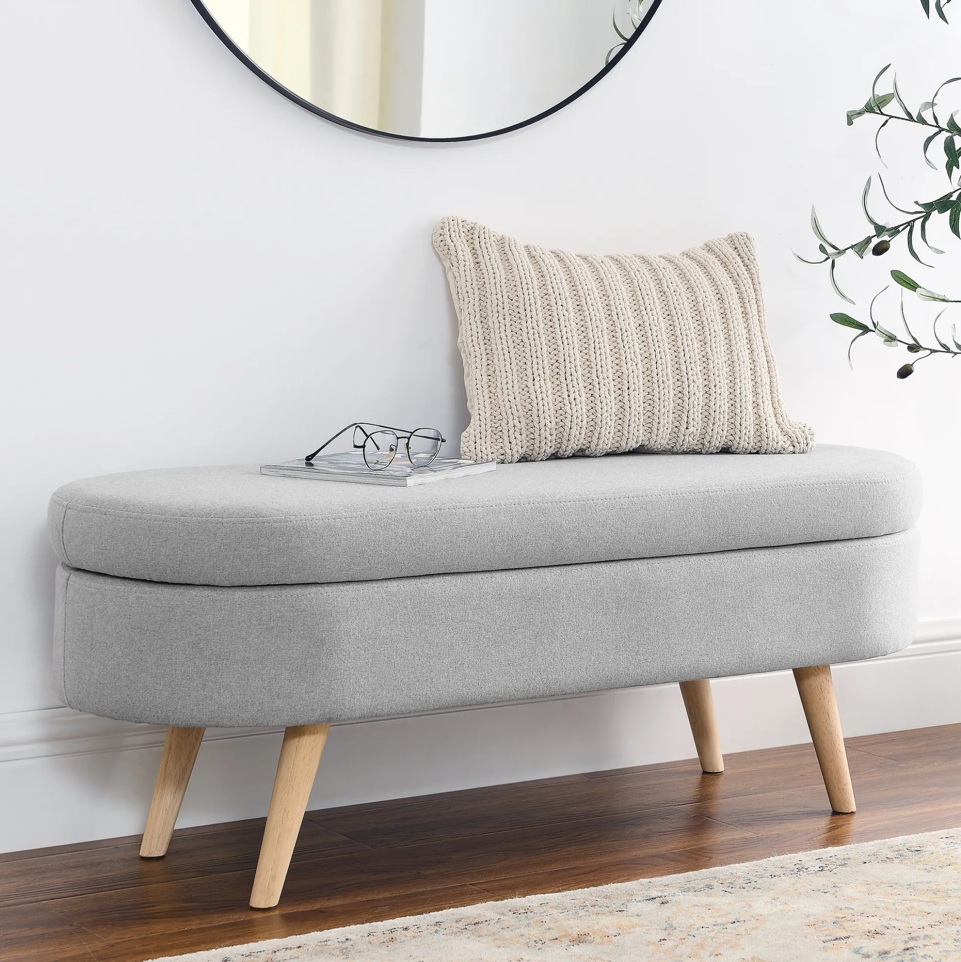 Walker Edison | Linen Oval Ottoman Storage Bench