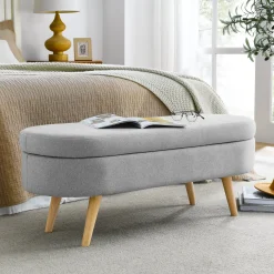 Walker Edison | Linen Oval Ottoman Storage Bench