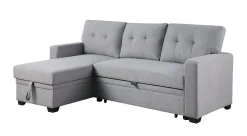 Walker Edison | Linen Pull Out Sectional Sofa with Storage Chaise