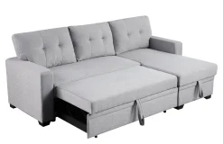 Walker Edison | Linen Pull Out Sectional Sofa with Storage Chaise