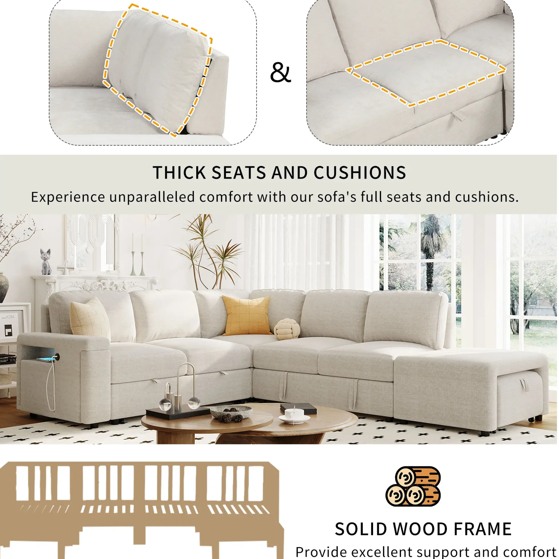 Walker Edison | L-Shaped Modular Sectional Sofa with Storage and USB Ports