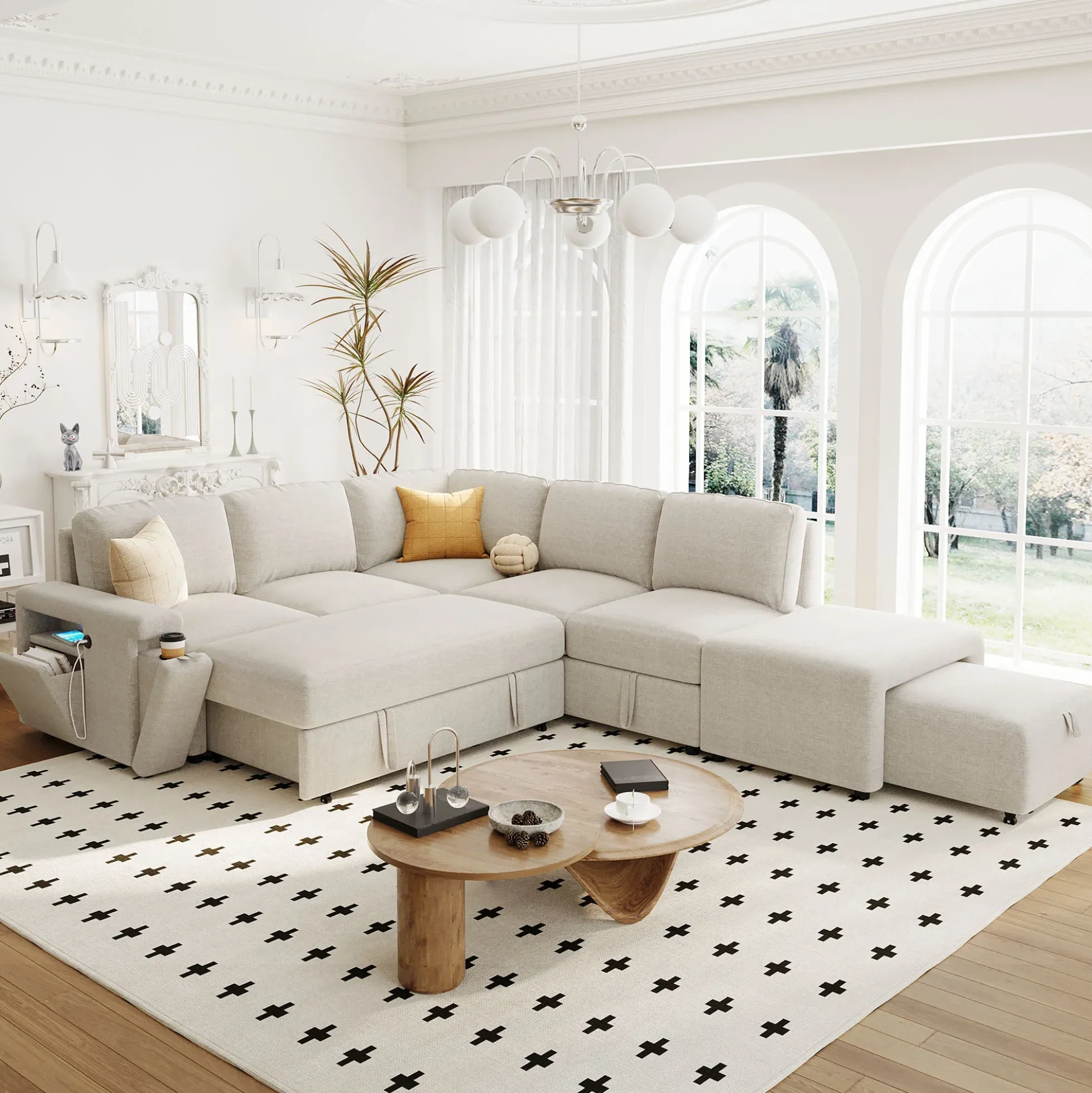 Walker Edison | L-Shaped Modular Sectional Sofa with Storage and USB Ports