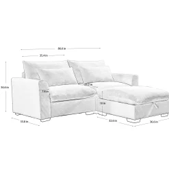 Walker Edison | Lux Green Corduroy Cloud Modular Loveseat Couch with Storage Ottoman