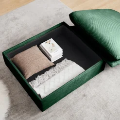 Walker Edison | Lux Green Corduroy Cloud Modular Loveseat Couch with Storage Ottoman