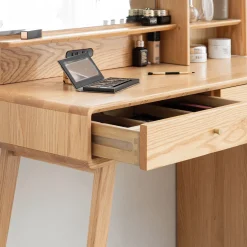 Walker Edison | Mid-Century Makeup Vanity Desk with Storage and Stool