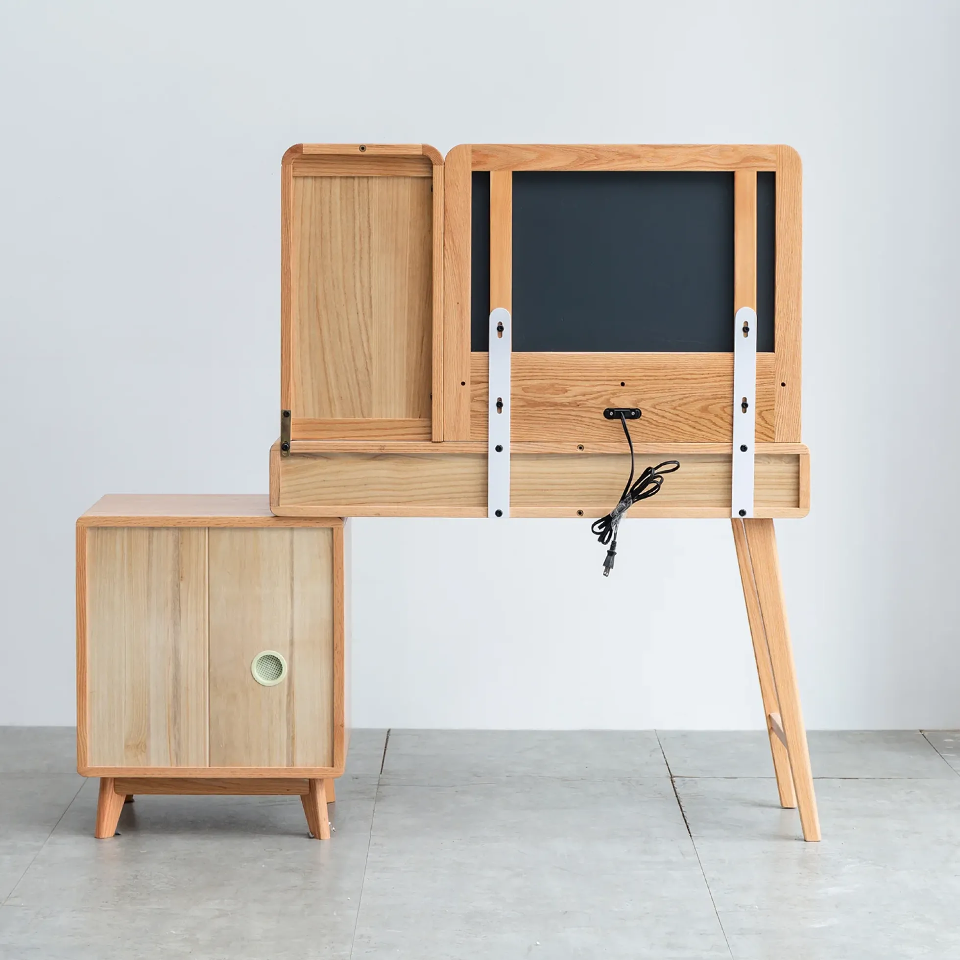 Walker Edison | Mid-Century Makeup Vanity Desk with Storage and Stool