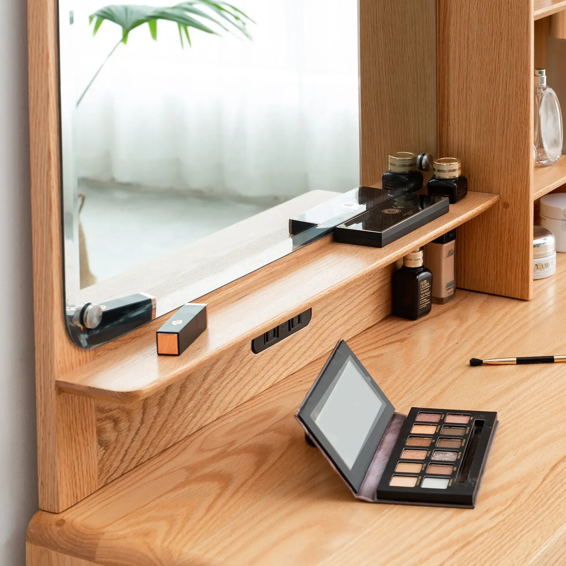 Walker Edison | Mid-Century Makeup Vanity Desk with Storage and Stool