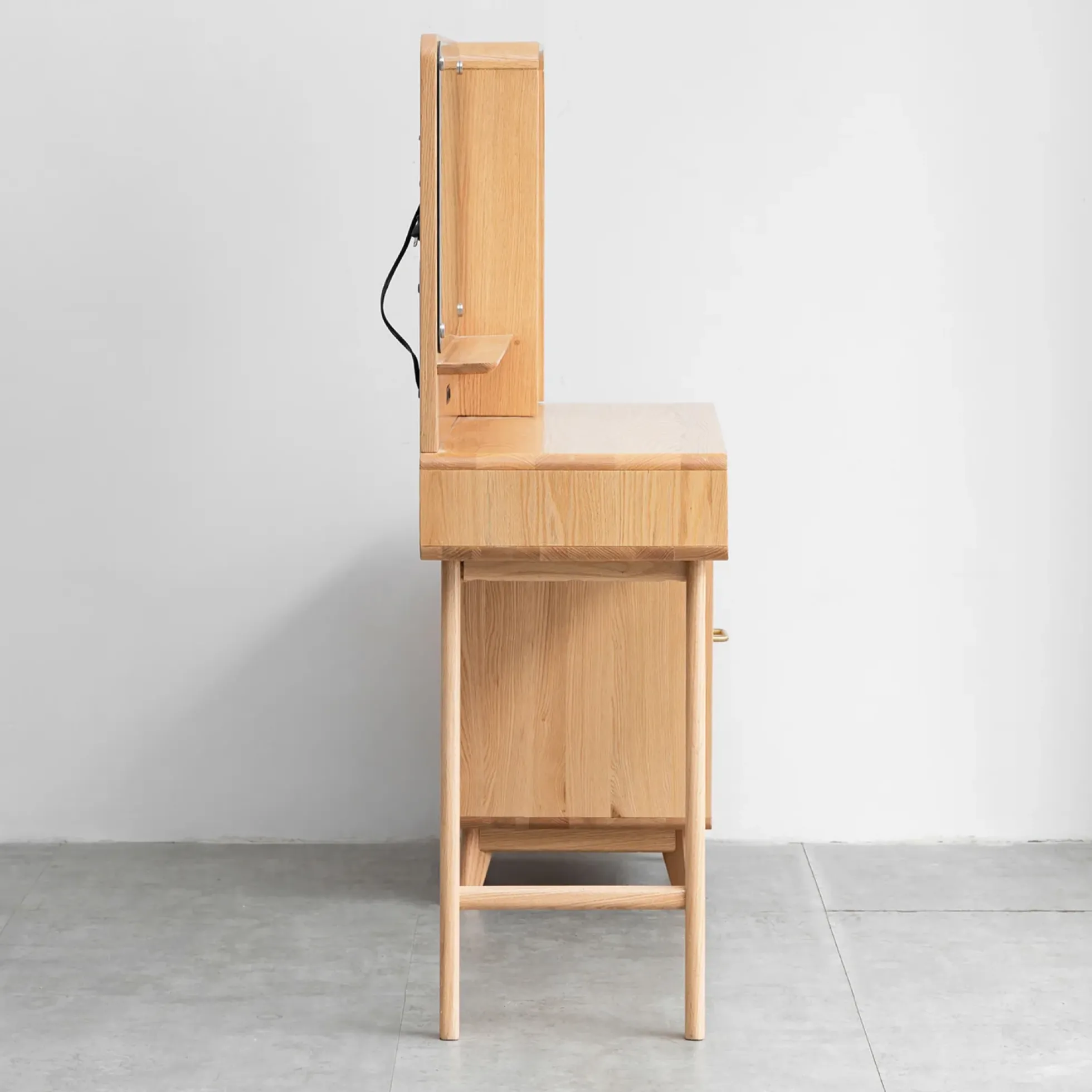 Walker Edison | Mid-Century Makeup Vanity Desk with Storage and Stool