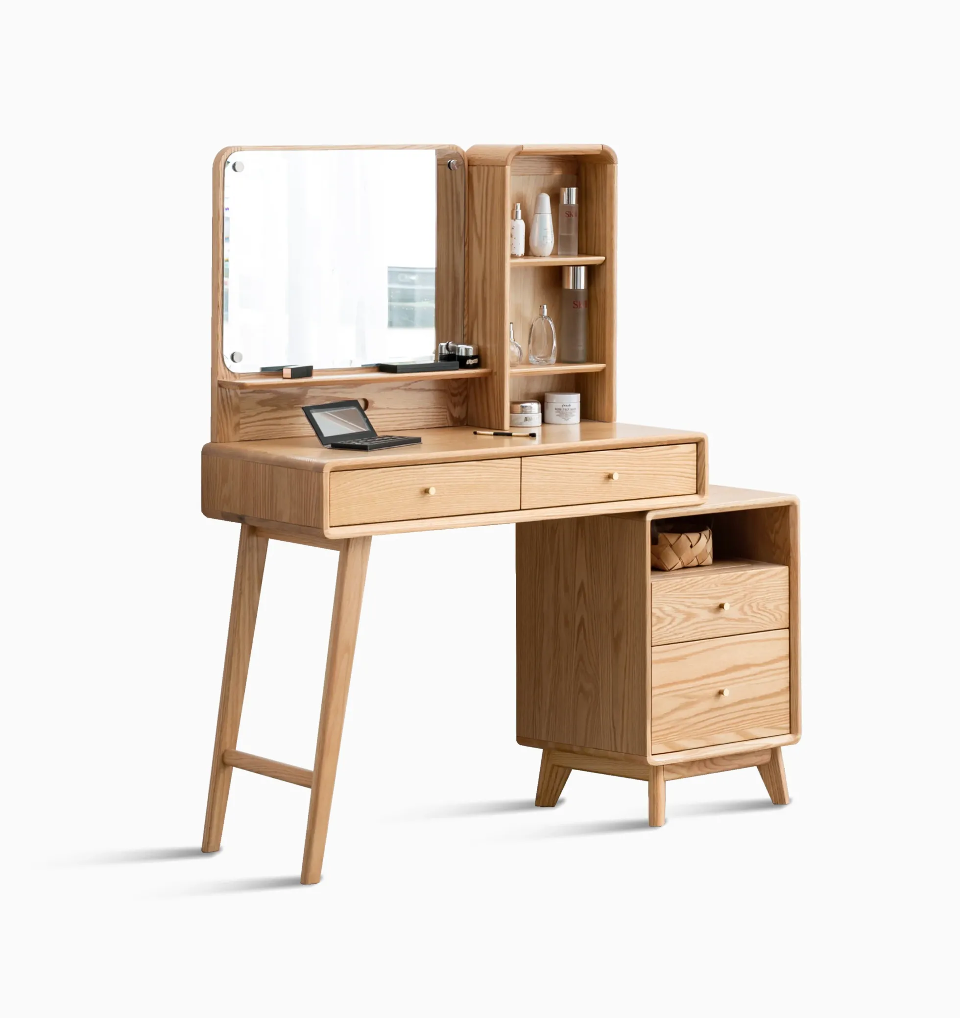 Walker Edison | Mid-Century Makeup Vanity Desk with Storage and Stool