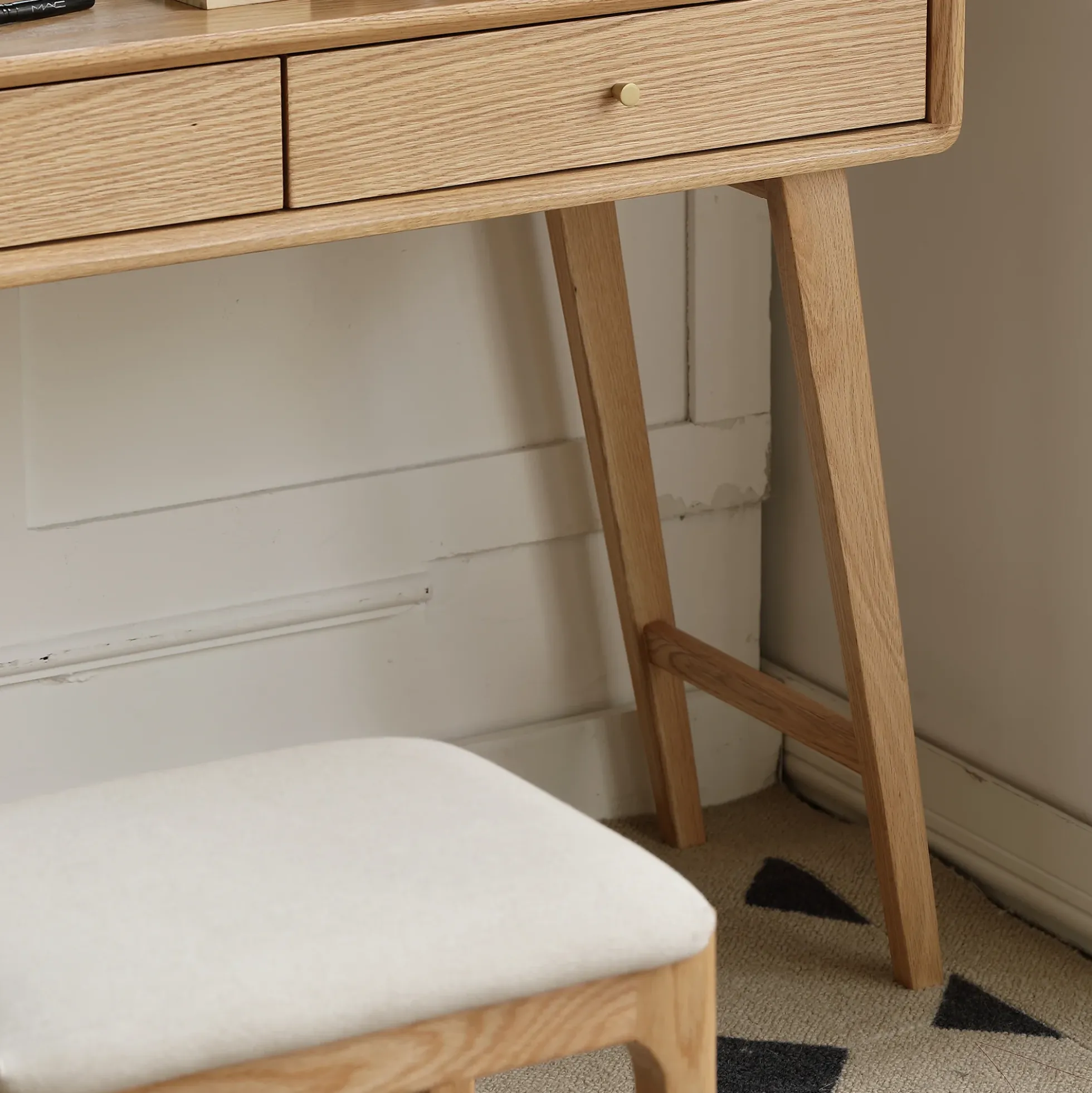 Walker Edison | Mid-Century Makeup Vanity Desk with Storage and Stool