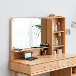 Walker Edison | Mid-Century Makeup Vanity Desk with Storage and Stool