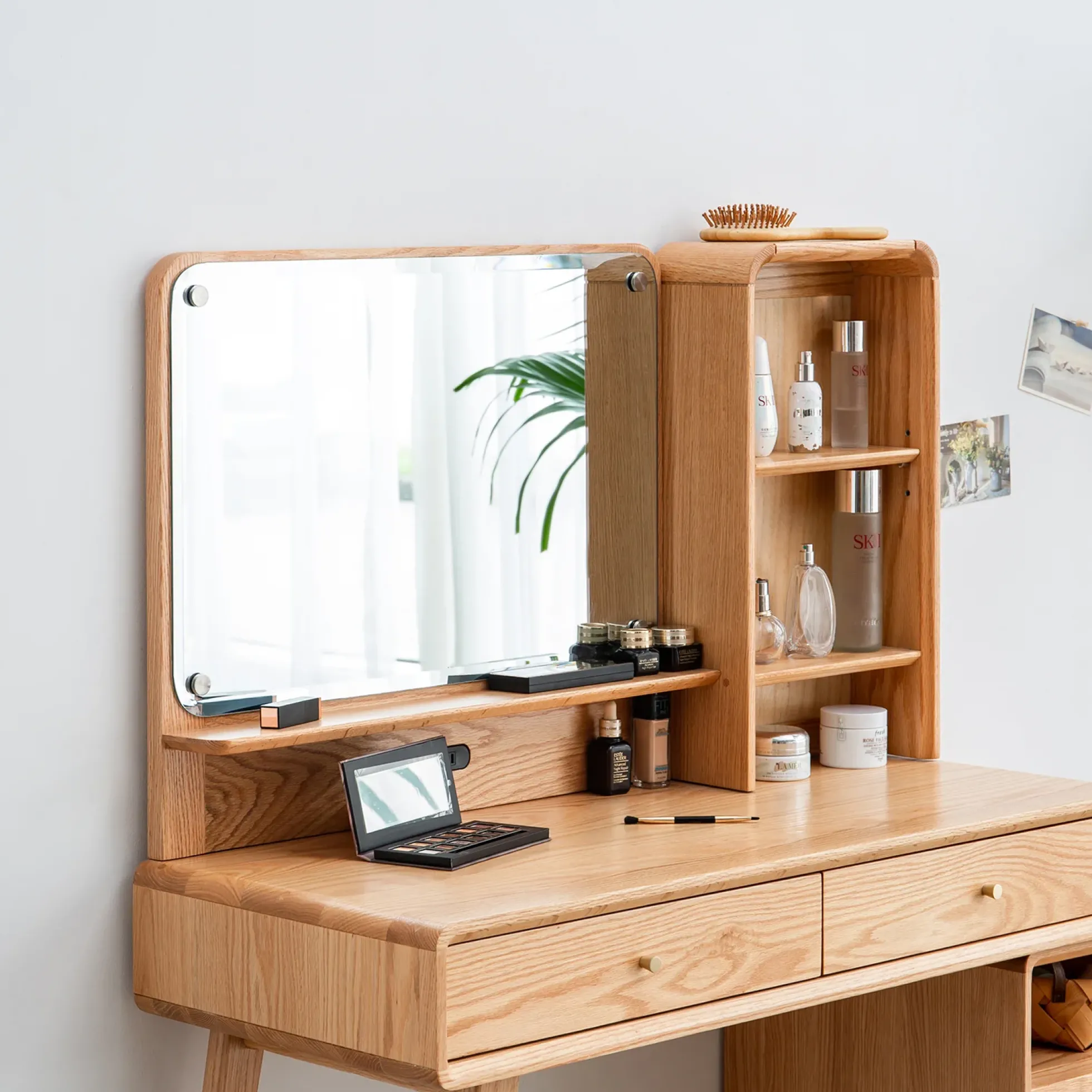 Walker Edison | Mid-Century Makeup Vanity Desk with Storage and Stool